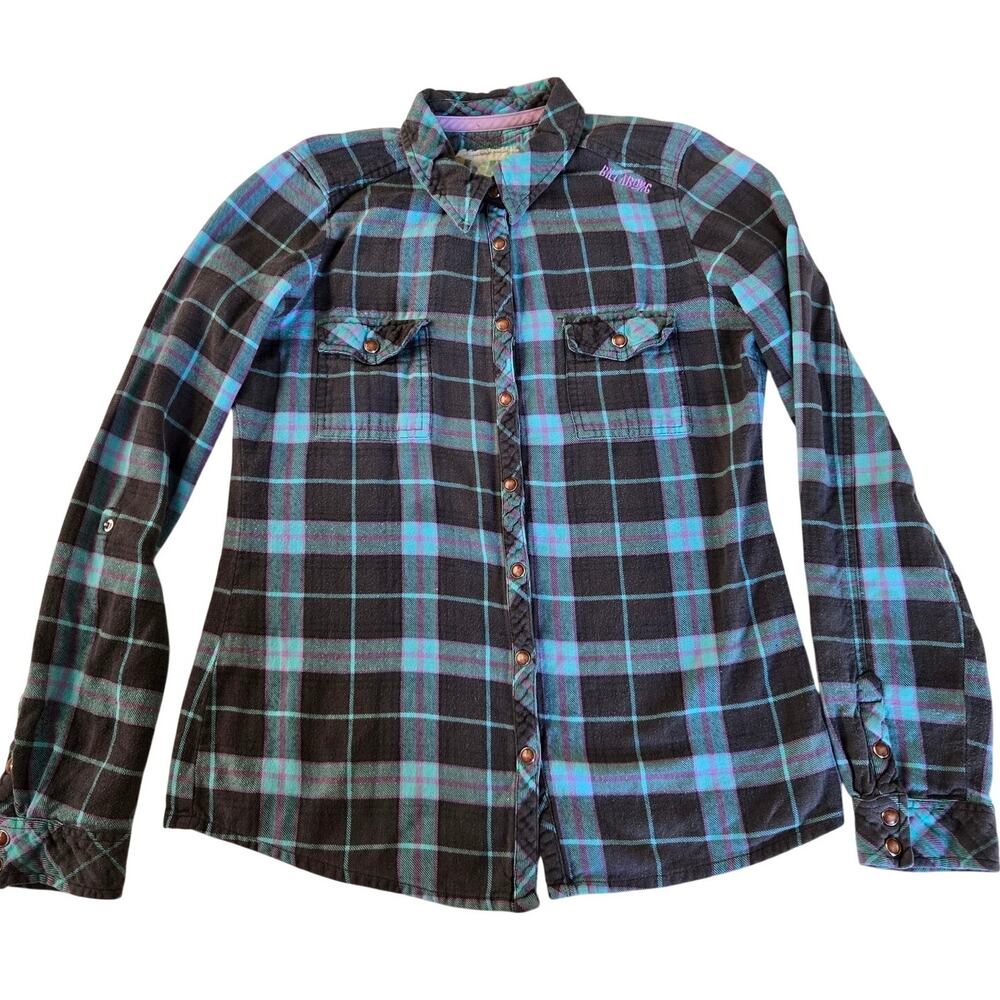 Vintage Indie Sleaze Surf Grunge Billabong Plaid Check Pattern Pearl Buttons M - Picture 5 of 10